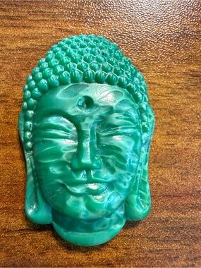Vintage Jade Green Glass Buddha  Pendant 1  3/8”